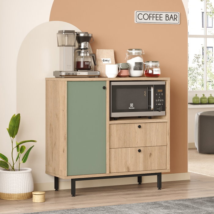 Hanah Home RE1-SY Armario Multiusos Roble y Verde 88x85x35.5cm Mobiliario para el Hogar